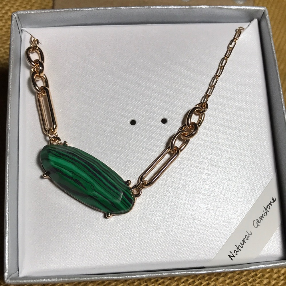 Natural gemstones Malachite gold chain necklace